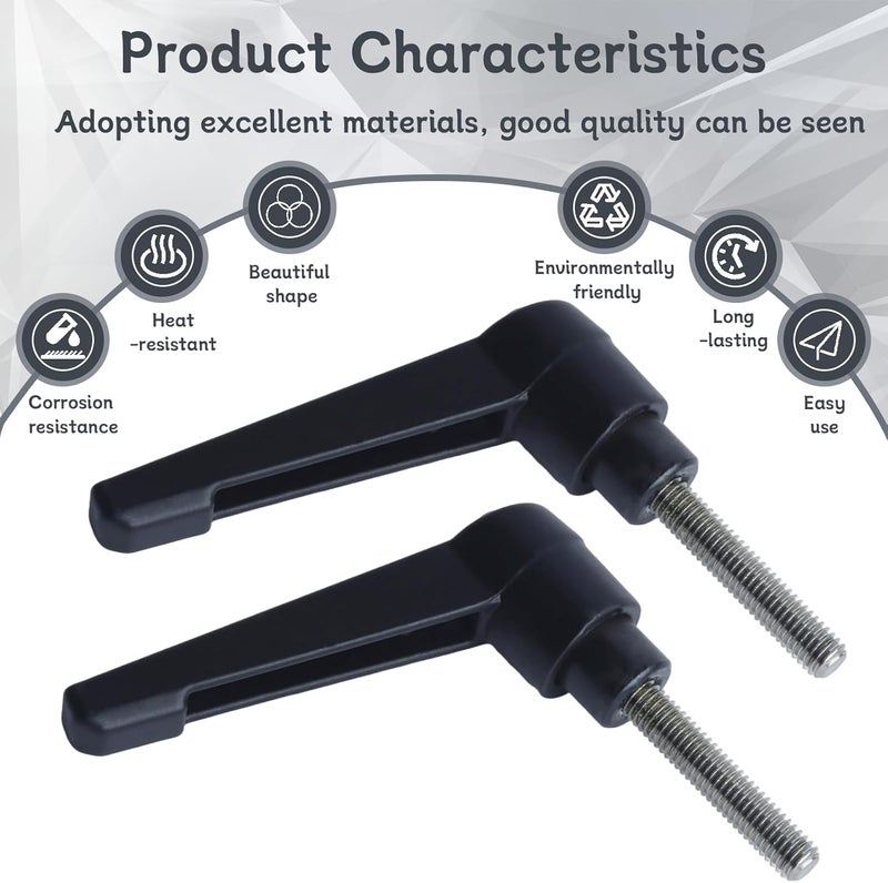 Begino Clamping Lever Handles with Quick Release Push Button Locking, 304 Stainless Steel M5 x 25mm Stud - Black (6 Pack) - Image 4